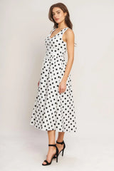 VINTAGE WHISPER POLKA WOVEN MIDI DRESS - Flying Tomato - Flyclothing LLC