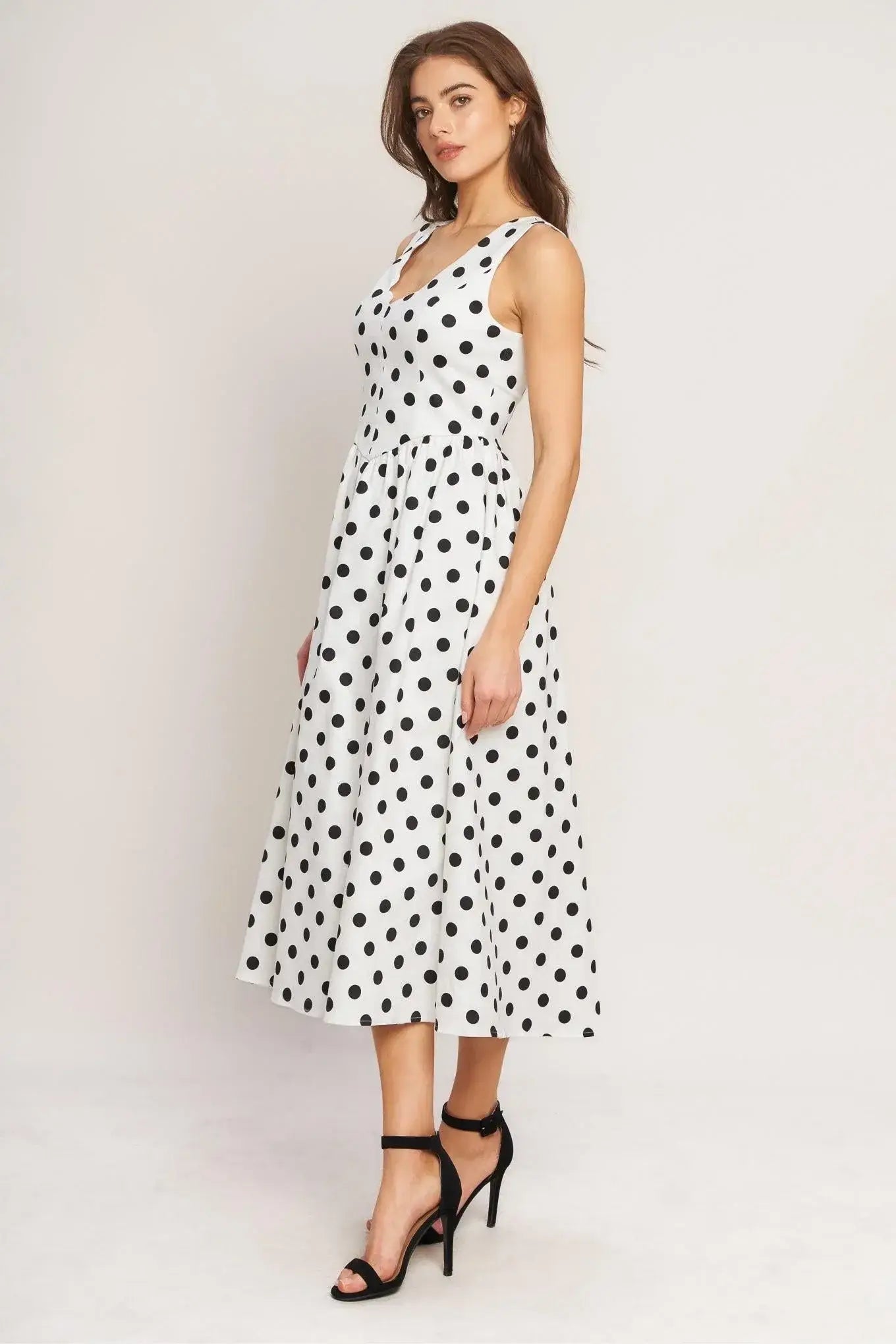 VINTAGE WHISPER POLKA WOVEN MIDI DRESS - Flying Tomato - Flyclothing LLC