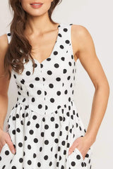 VINTAGE WHISPER POLKA WOVEN MIDI DRESS - Flying Tomato - Flyclothing LLC