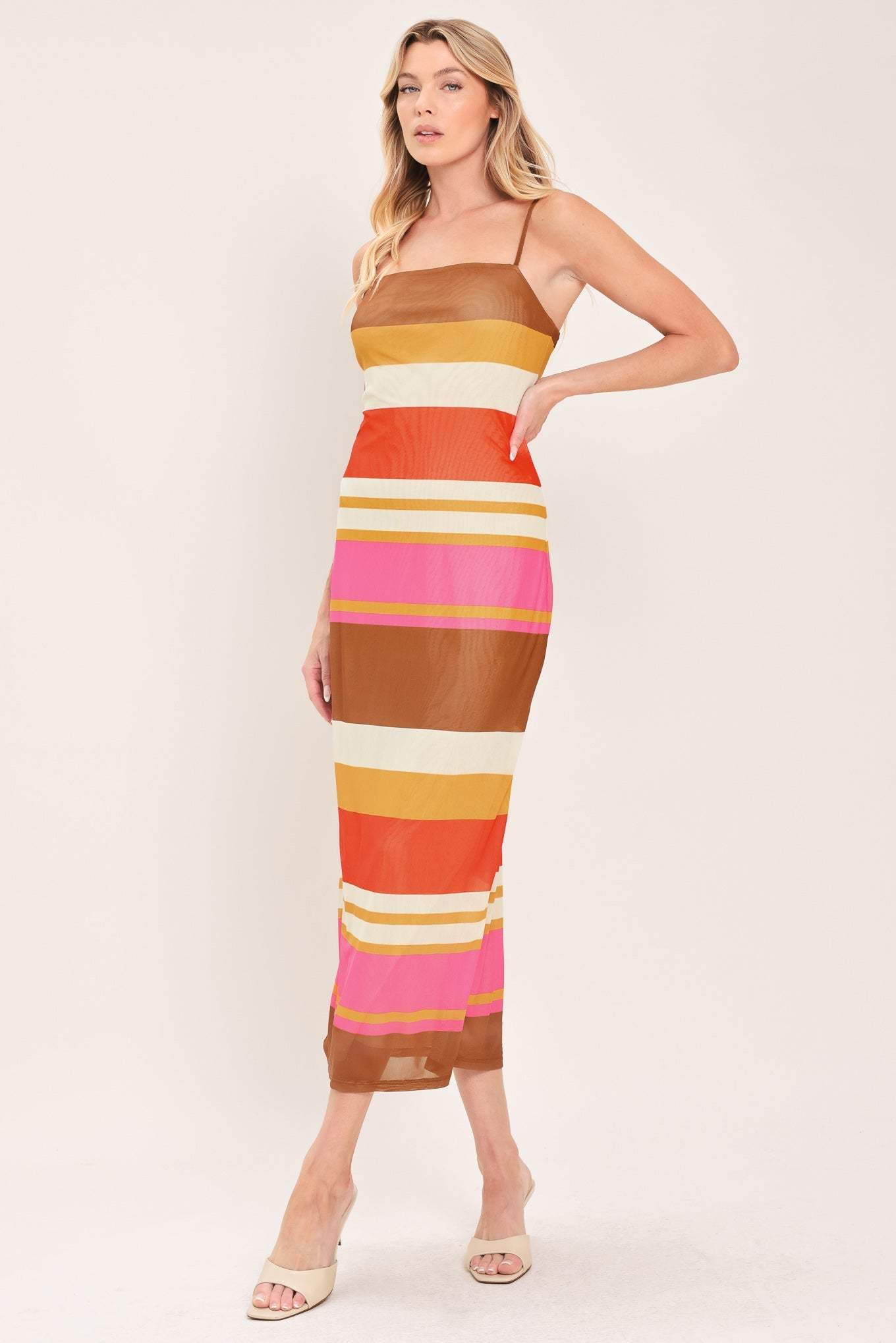 HEAT WAVES POWER MESH MIDI DRESS - Flying Tomato - Flyclothing LLC