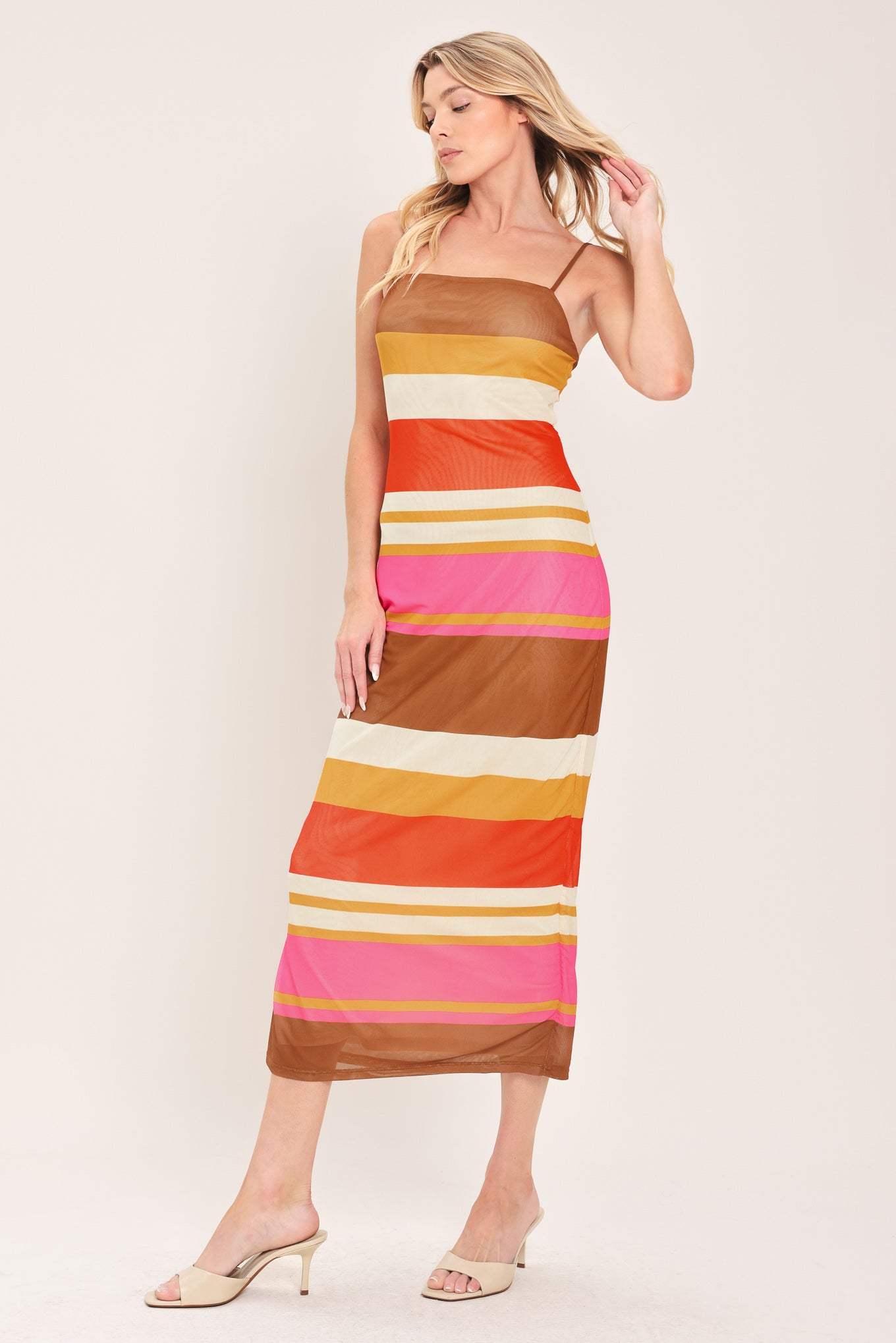 HEAT WAVES POWER MESH MIDI DRESS - Flying Tomato - Flyclothing LLC