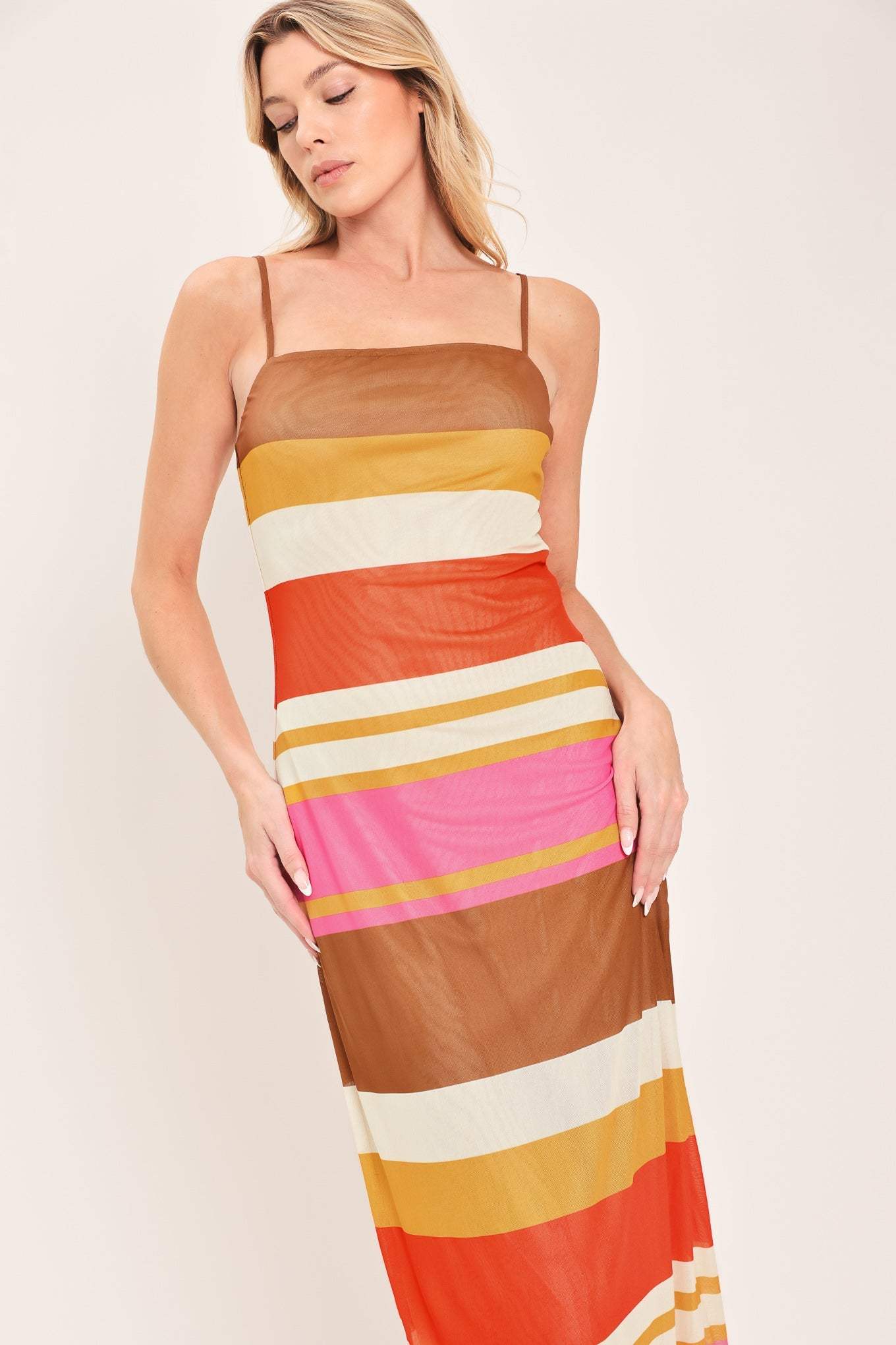 HEAT WAVES POWER MESH MIDI DRESS - Flying Tomato - Flyclothing LLC