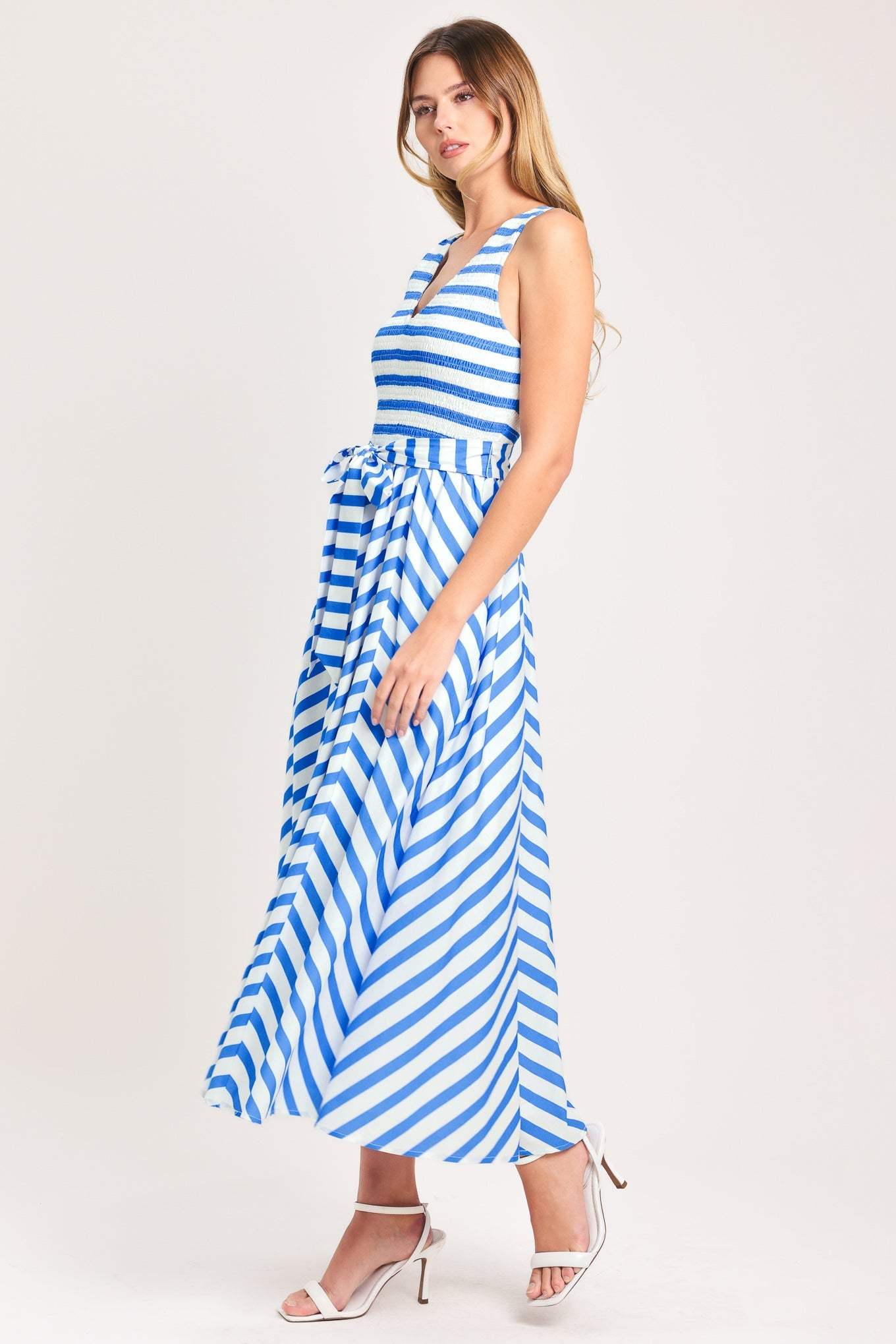 BLUE SERENA WOVEN MIDI DRESS - Flying Tomato - Flyclothing LLC