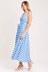 BLUE SERENA WOVEN MIDI DRESS - Flying Tomato - Flyclothing LLC