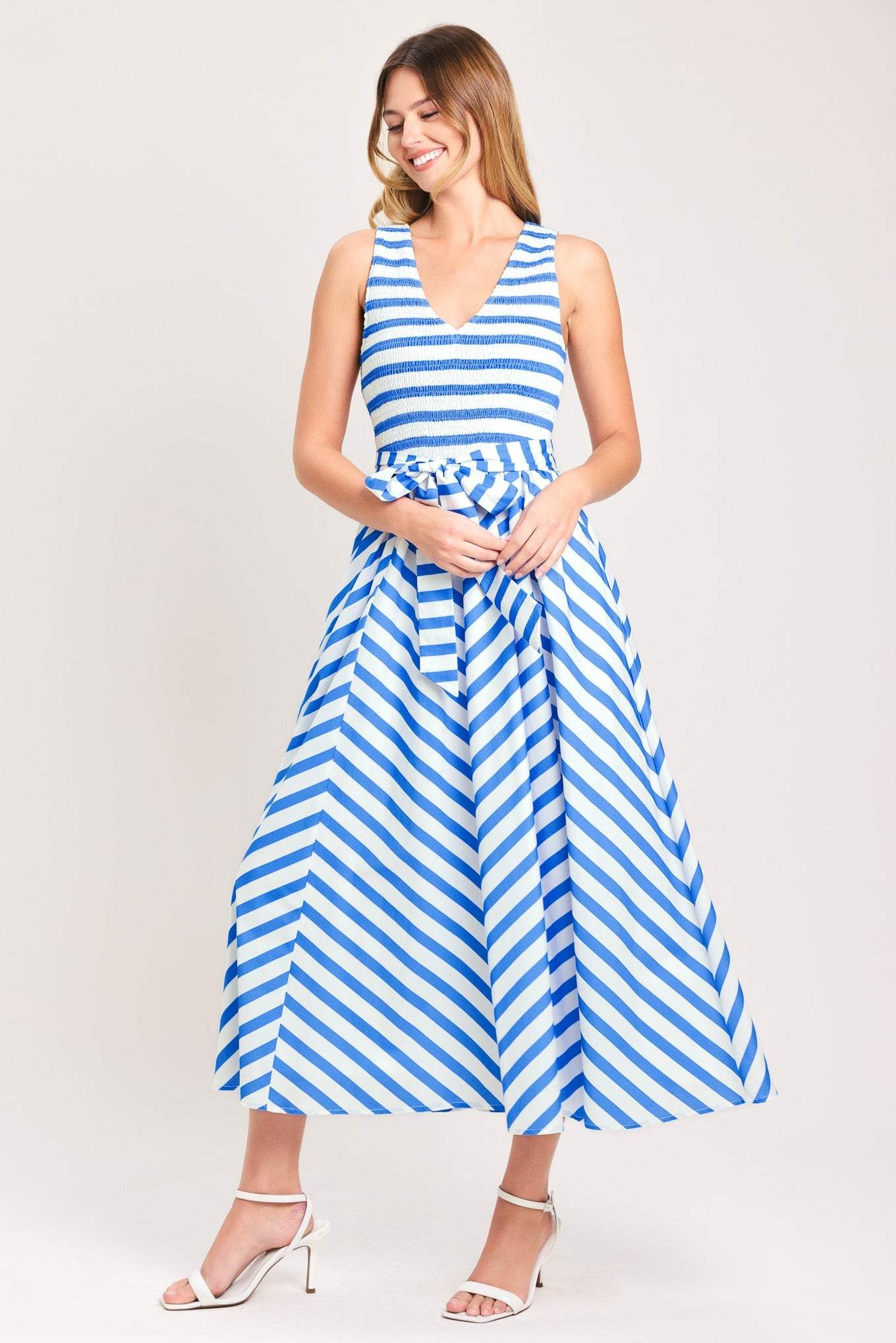 BLUE SERENA WOVEN MIDI DRESS - Flying Tomato - Flyclothing LLC
