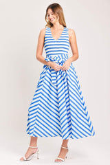 BLUE SERENA WOVEN MIDI DRESS - Flying Tomato - Flyclothing LLC
