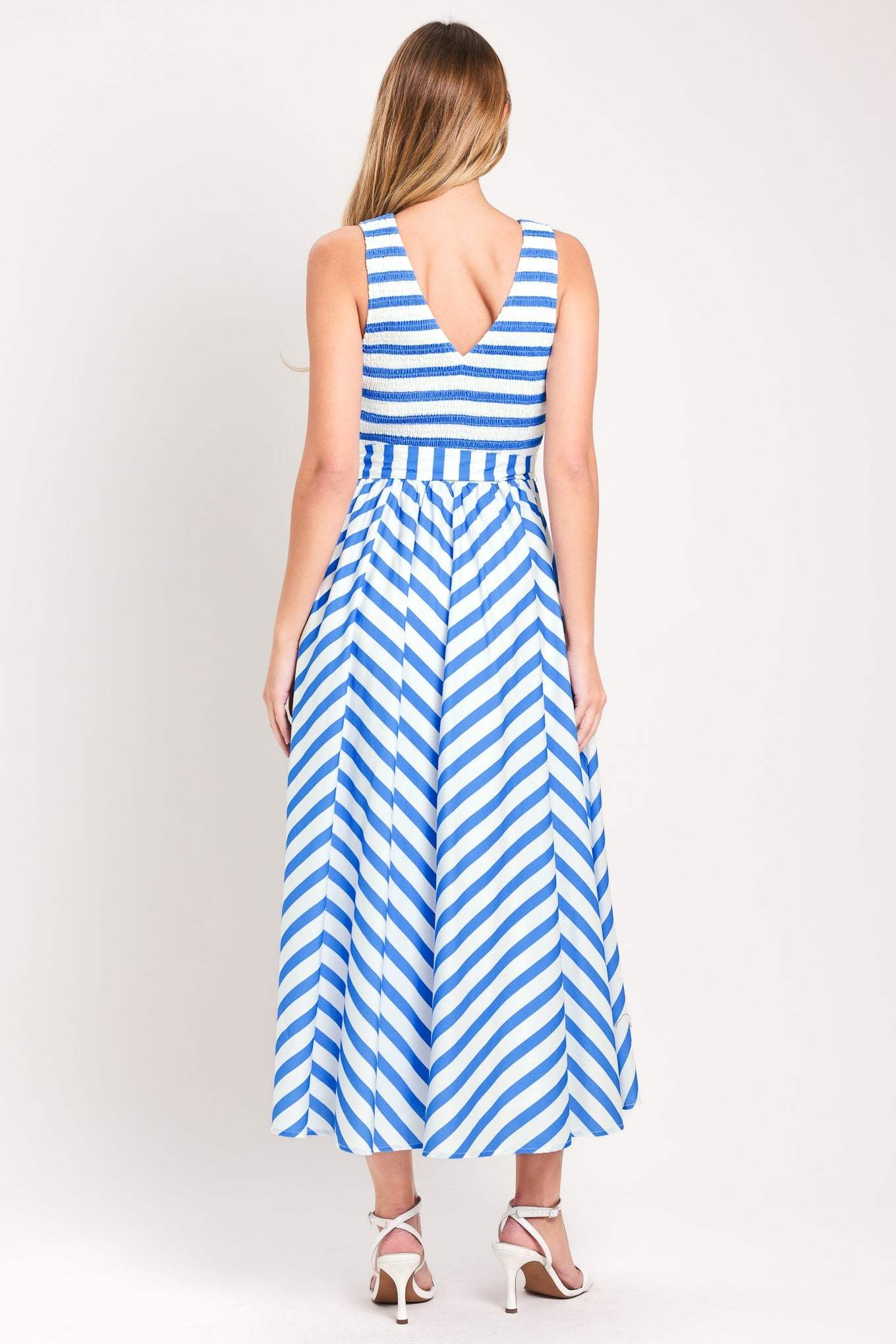 BLUE SERENA WOVEN MIDI DRESS - Flying Tomato - Flyclothing LLC