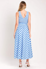 BLUE SERENA WOVEN MIDI DRESS - Flying Tomato - Flyclothing LLC