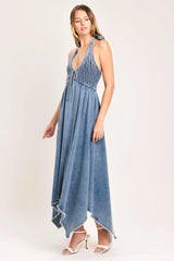 SWEET EMBRACE DENIM MIDI DRESS - Flying Tomato - Flyclothing LLC