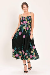 SHADOW FLORAL WOVEN MIDI DRESS - Flying Tomato - Flyclothing LLC