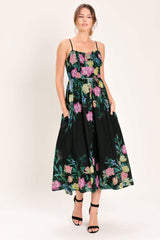 SHADOW FLORAL WOVEN MIDI DRESS - Flying Tomato - Flyclothing LLC