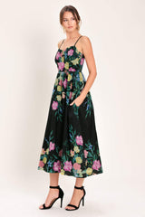 SHADOW FLORAL WOVEN MIDI DRESS - Flying Tomato - Flyclothing LLC