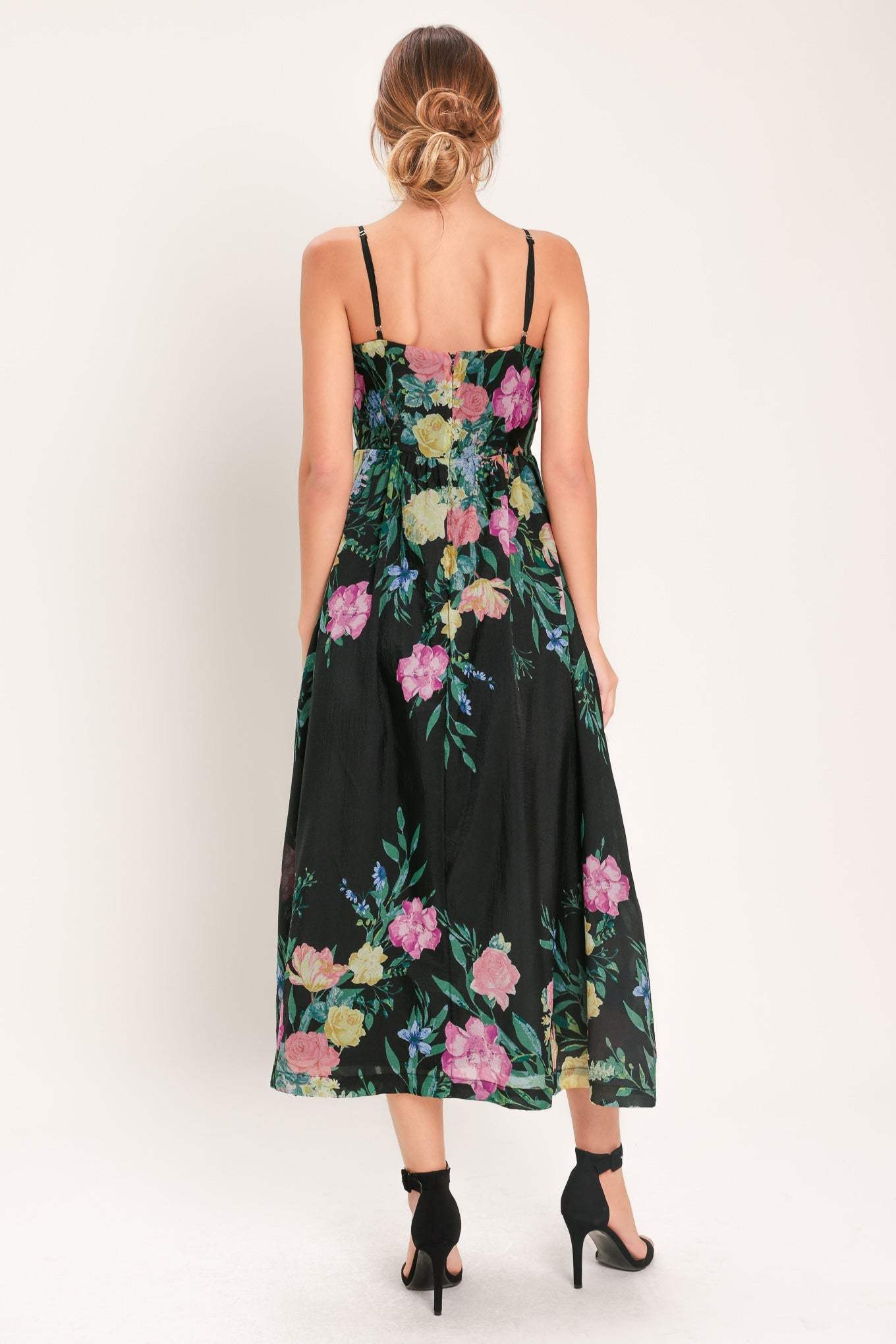 SHADOW FLORAL WOVEN MIDI DRESS - Flying Tomato - Flyclothing LLC