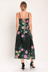 SHADOW FLORAL WOVEN MIDI DRESS - Flying Tomato - Flyclothing LLC