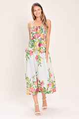 SHADOW FLORAL WOVEN MIDI DRESS - Flying Tomato - Flyclothing LLC