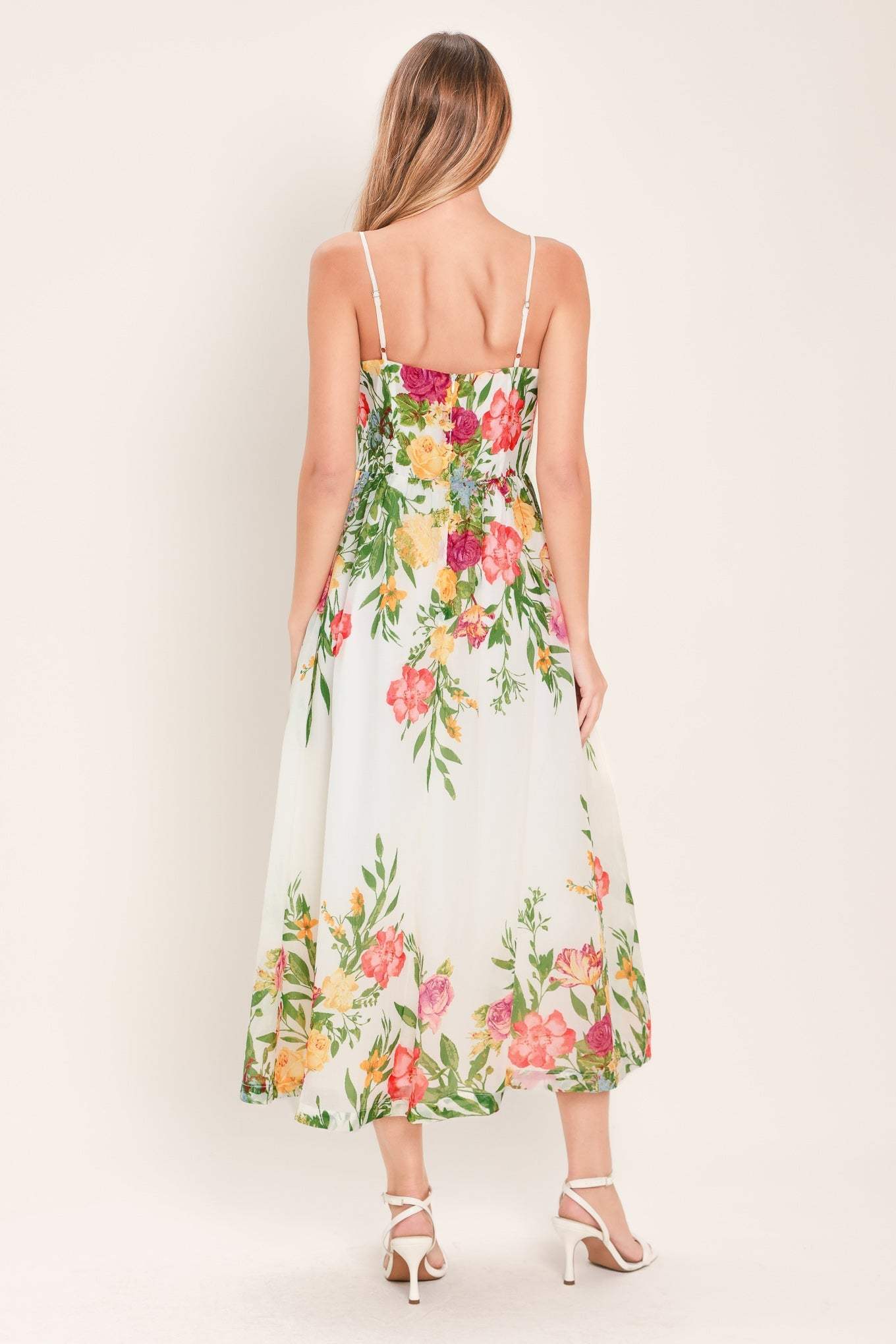 SHADOW FLORAL WOVEN MIDI DRESS - Flying Tomato - Flyclothing LLC