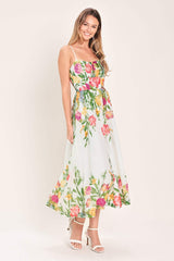 SHADOW FLORAL WOVEN MIDI DRESS - Flying Tomato - Flyclothing LLC