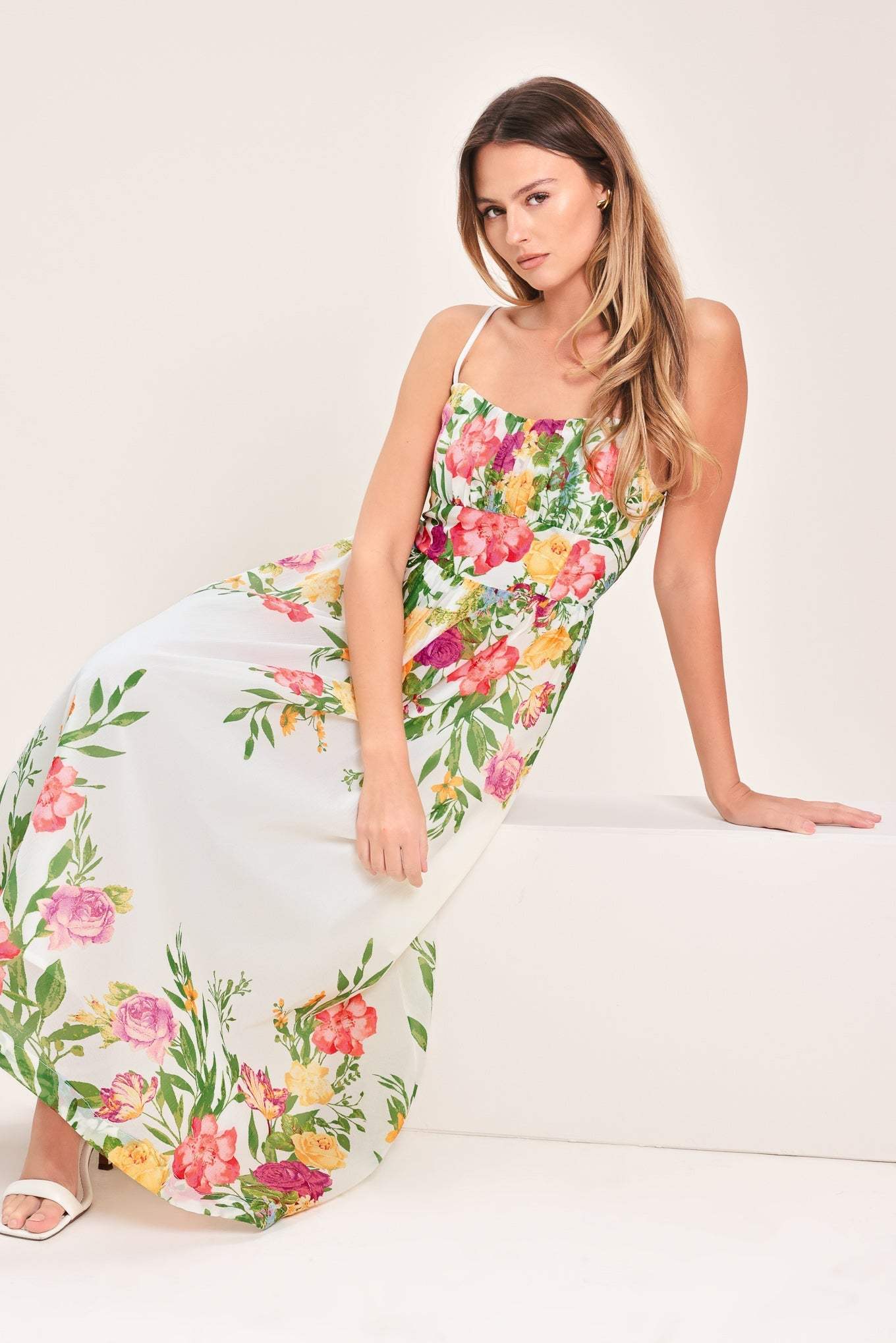 SHADOW FLORAL WOVEN MIDI DRESS - Flying Tomato - Flyclothing LLC