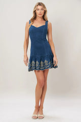 VINTAGE WAVE DENIM MINI DRESS - Flying Tomato - Flyclothing LLC