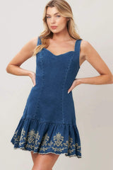 VINTAGE WAVE DENIM MINI DRESS - Flying Tomato - Flyclothing LLC