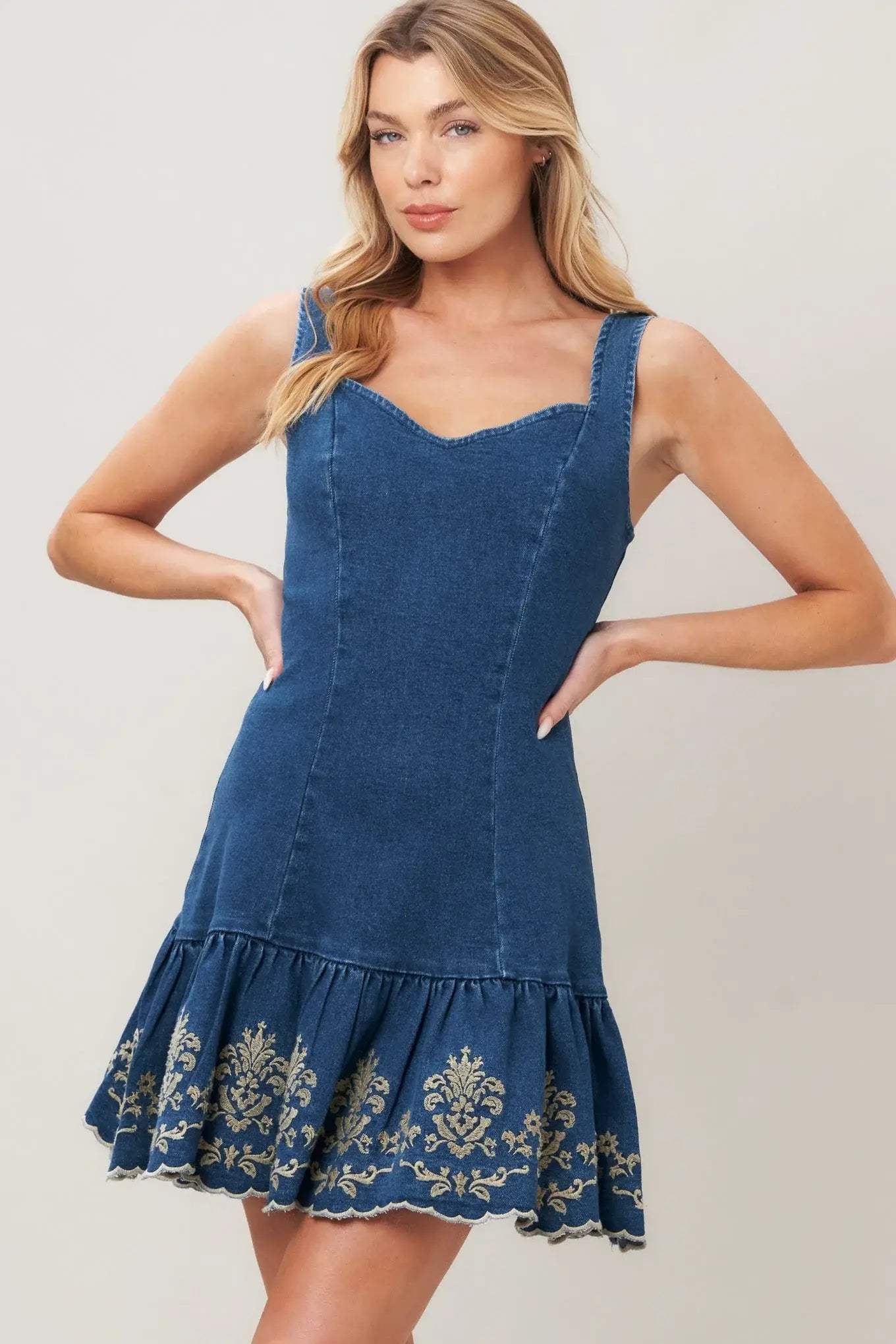 VINTAGE WAVE DENIM MINI DRESS - Flying Tomato - Flyclothing LLC