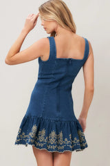 VINTAGE WAVE DENIM MINI DRESS - Flying Tomato - Flyclothing LLC