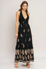 MIDNIGHT CHARM WOVEN MIDI DRESS - Flying Tomato - Flyclothing LLC