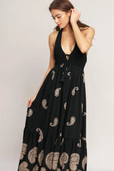 MIDNIGHT CHARM WOVEN MIDI DRESS - Flying Tomato - Flyclothing LLC