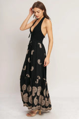 MIDNIGHT CHARM WOVEN MIDI DRESS - Flying Tomato - Flyclothing LLC