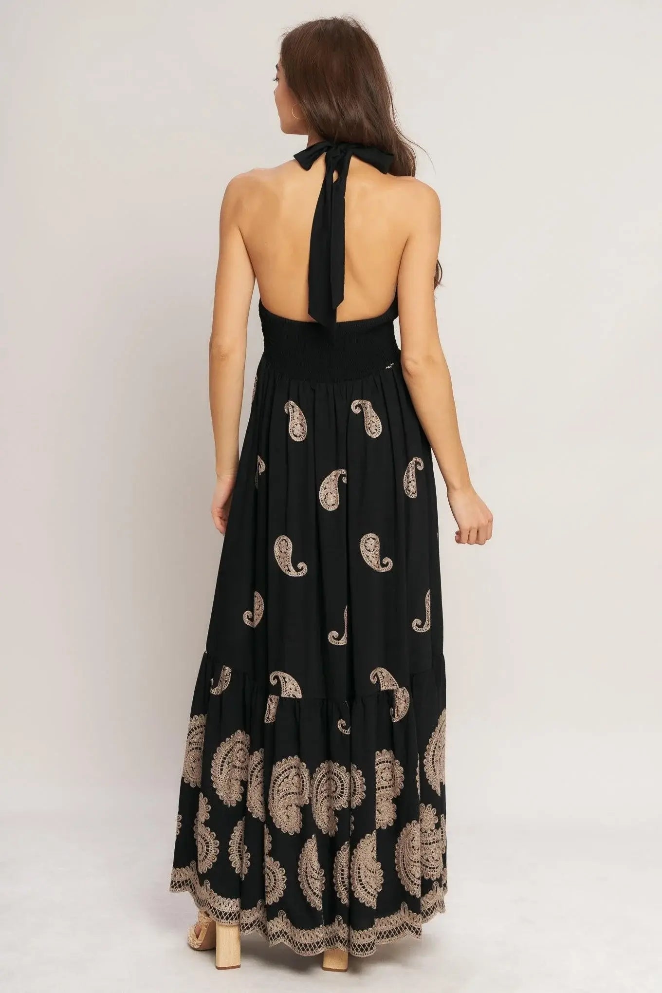 MIDNIGHT CHARM WOVEN MIDI DRESS - Flying Tomato - Flyclothing LLC