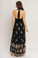 MIDNIGHT CHARM WOVEN MIDI DRESS - Flying Tomato - Flyclothing LLC