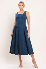 CLASSIC INDIGO DENIM MIDI DRESS