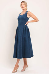 CLASSIC INDIGO DENIM MIDI DRESS