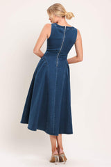 CLASSIC INDIGO DENIM MIDI DRESS