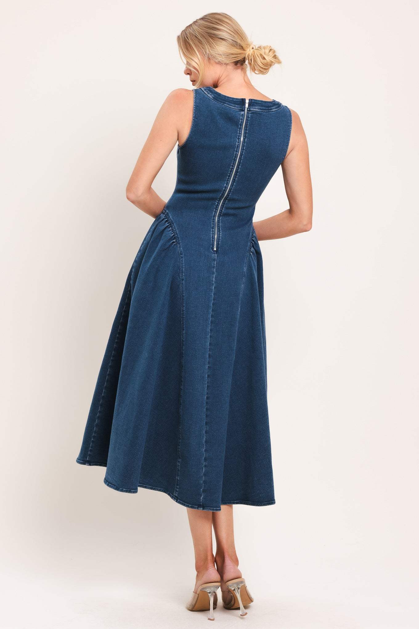 CLASSIC INDIGO DENIM MIDI DRESS