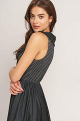 DARK ELEGANCE WOVEN MIDI DRESS - Flying Tomato - Flyclothing LLC