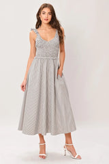 SWEET STRIPE WOVEN MIDI DRESS - Flying Tomato - Flyclothing LLC