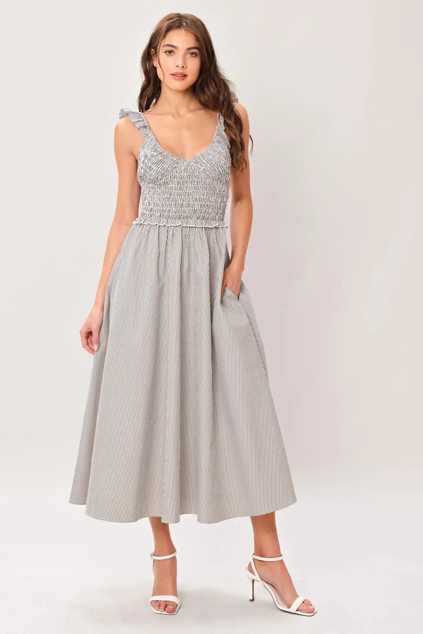 SWEET STRIPE WOVEN MIDI DRESS - Flying Tomato - Flyclothing LLC