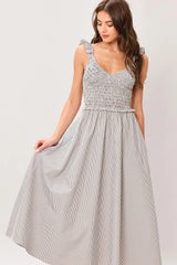 SWEET STRIPE WOVEN MIDI DRESS - Flying Tomato - Flyclothing LLC