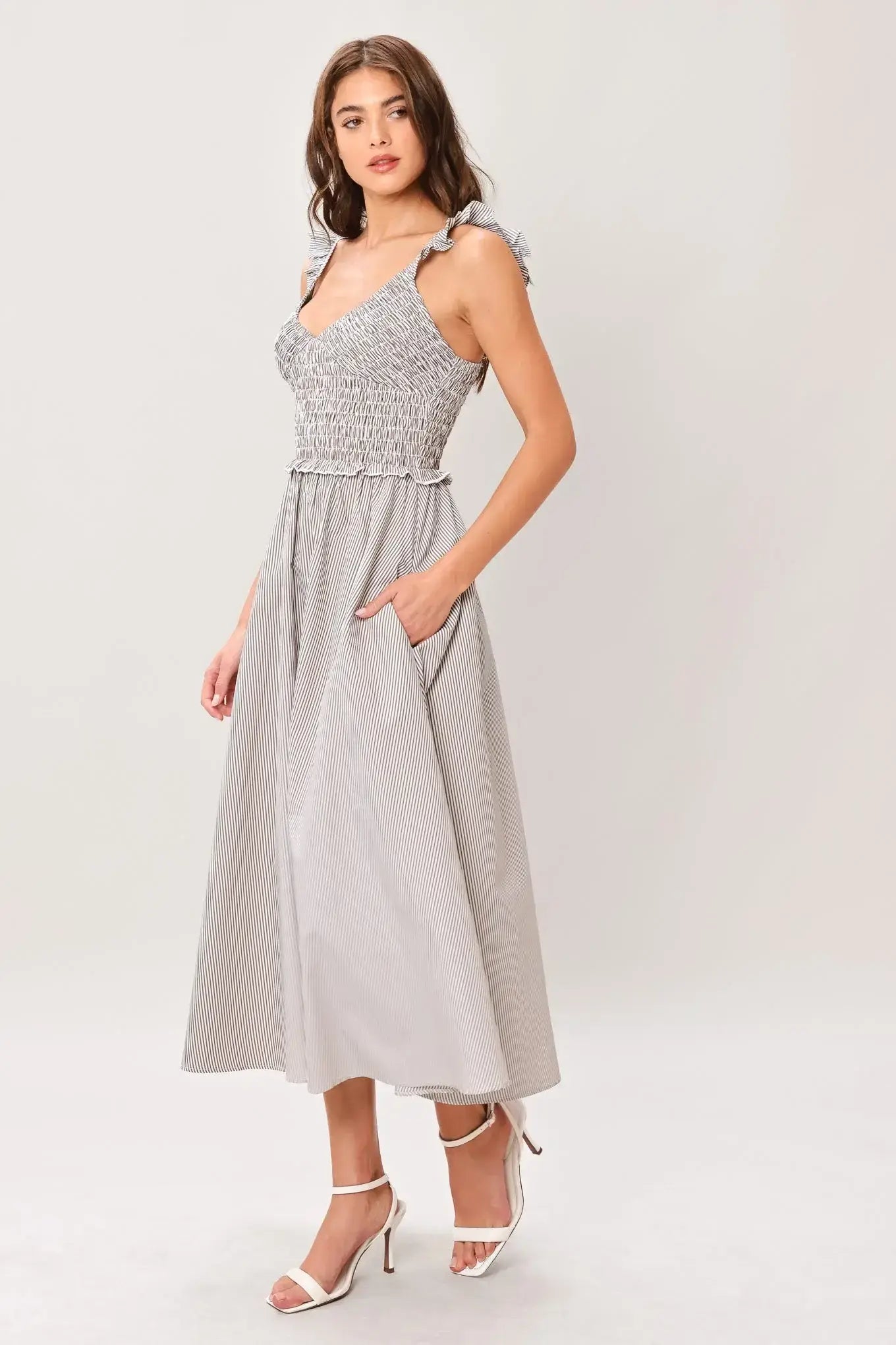 SWEET STRIPE WOVEN MIDI DRESS - Flying Tomato - Flyclothing LLC