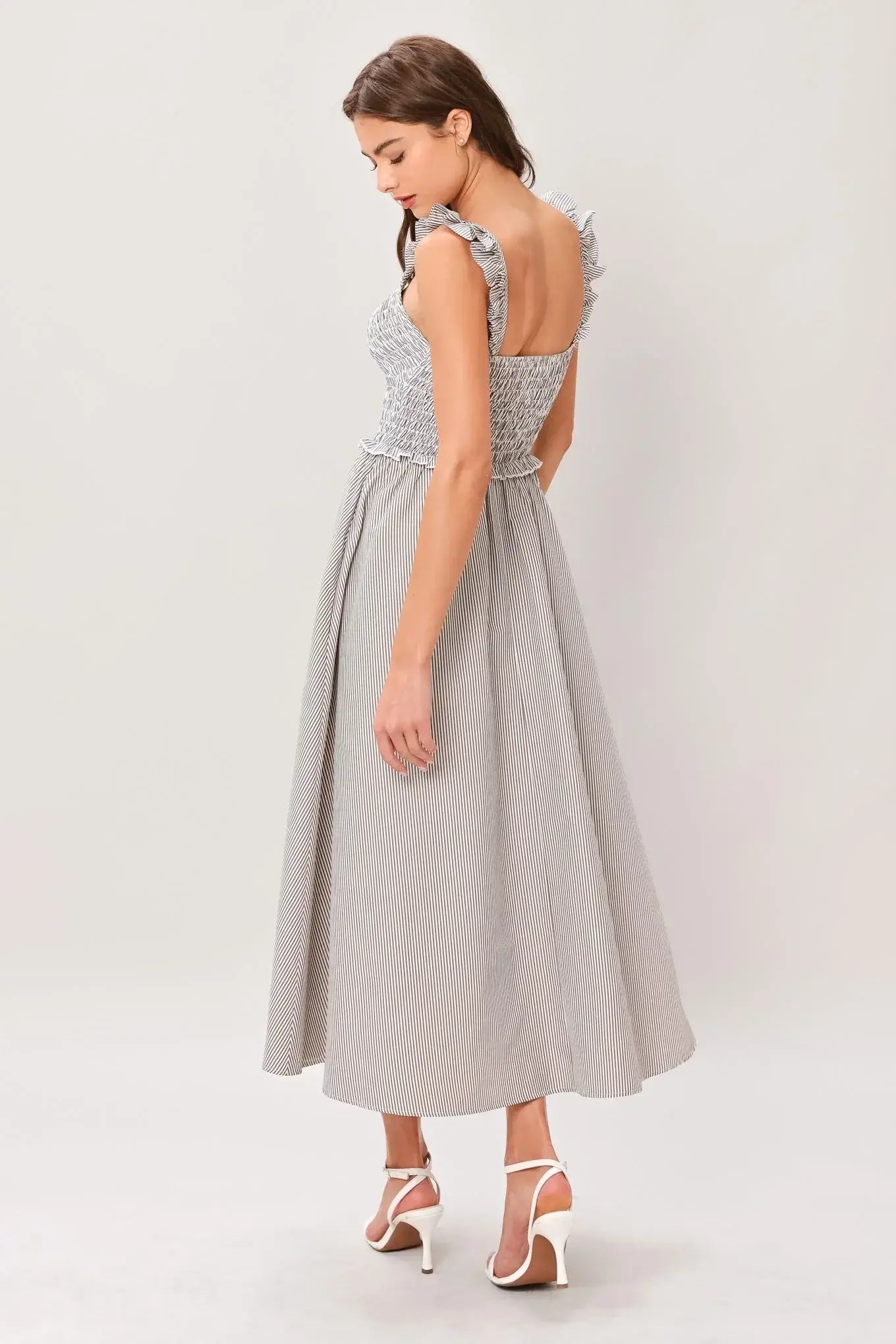 SWEET STRIPE WOVEN MIDI DRESS - Flying Tomato - Flyclothing LLC