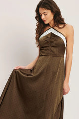 ESPRESSO CHIC WOVEN SATIN MIDI DRESS - Flying Tomato - Flyclothing LLC