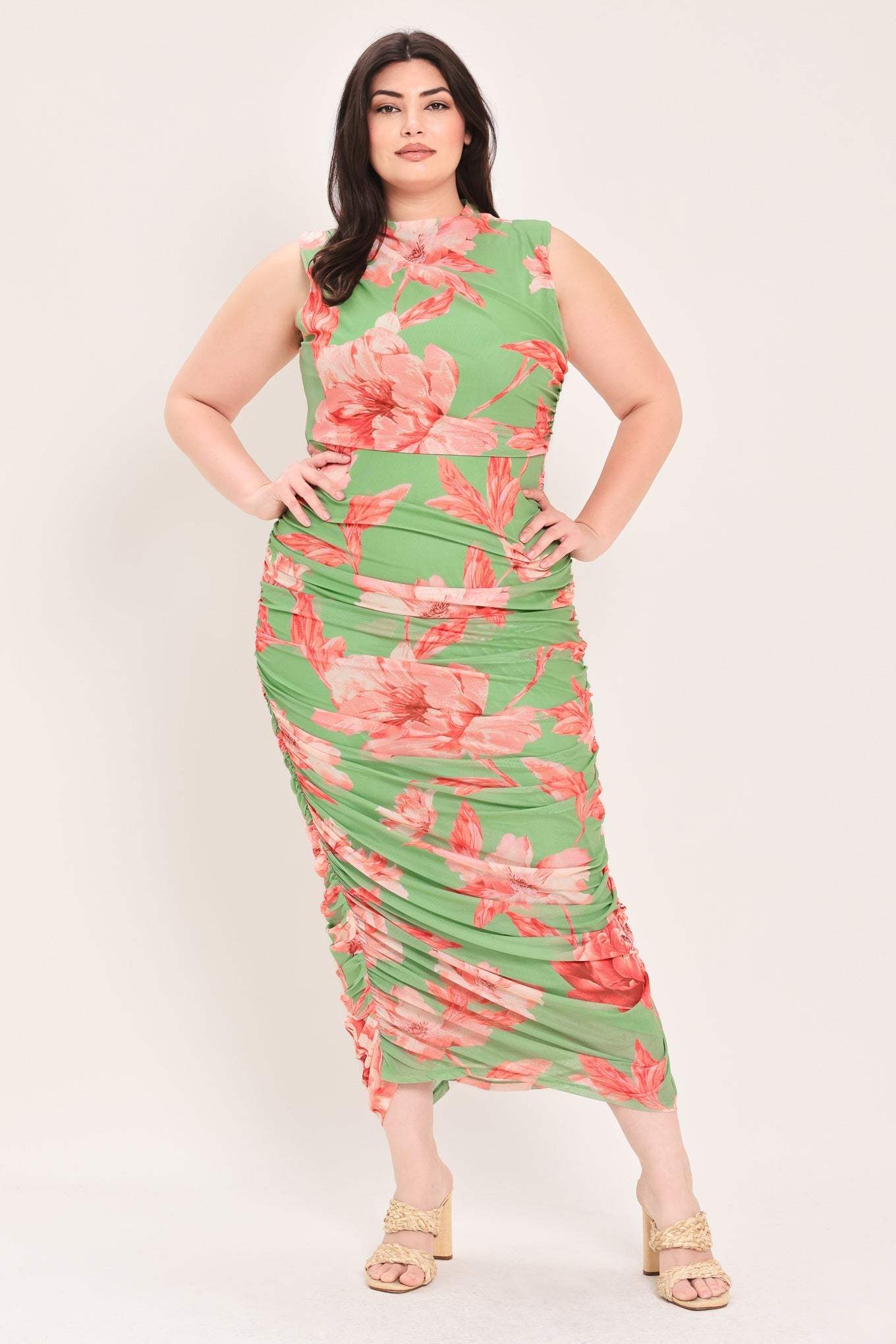 PARADISE GLOW POWER MESH MIDI DRESS - Flying Tomato - Flyclothing LLC