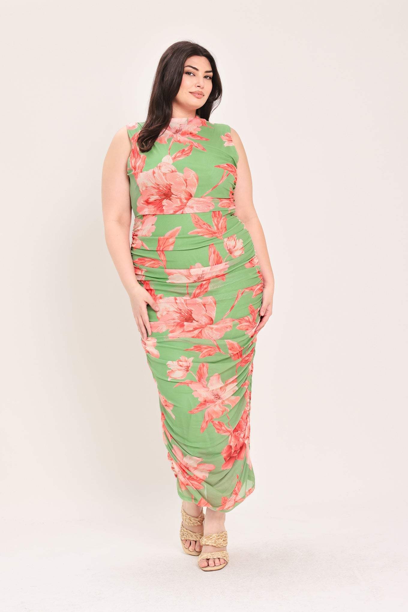 PARADISE GLOW POWER MESH MIDI DRESS - Flying Tomato - Flyclothing LLC