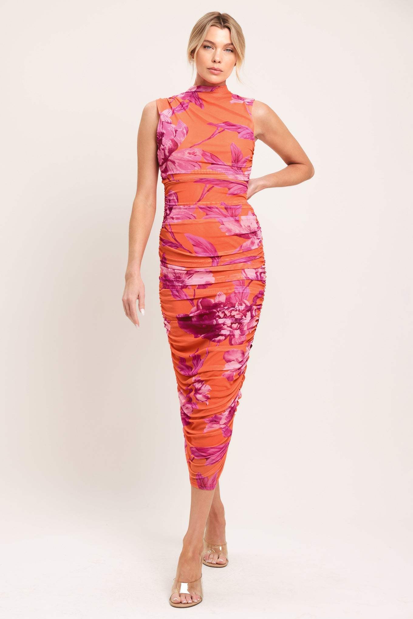 PARADISE GLOW POWER MESH MIDI DRESS - Flying Tomato - Flyclothing LLC