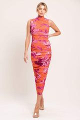 PARADISE GLOW POWER MESH MIDI DRESS - Flying Tomato - Flyclothing LLC