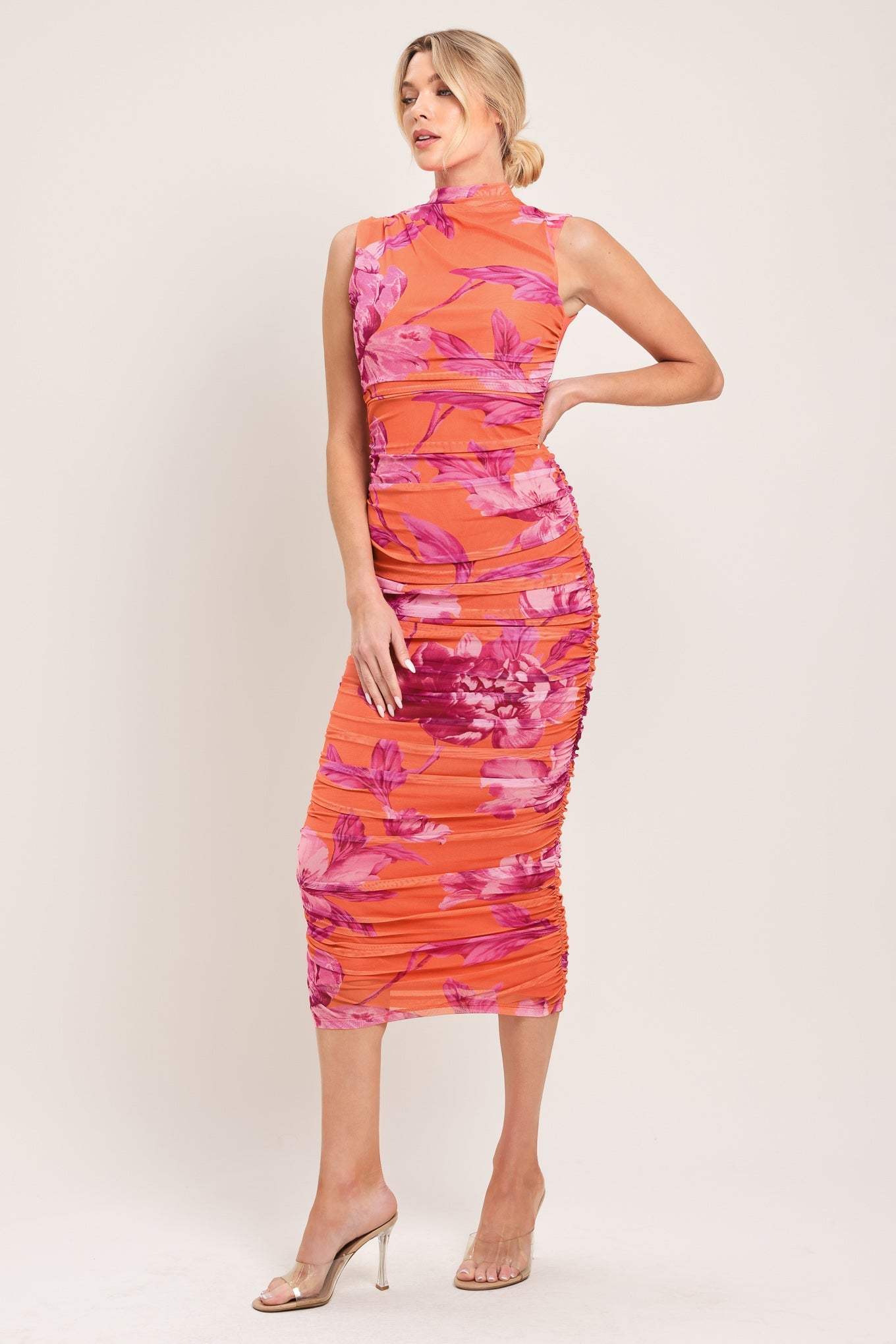 PARADISE GLOW POWER MESH MIDI DRESS - Flying Tomato - Flyclothing LLC