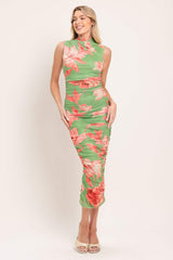 PARADISE GLOW POWER MESH MIDI DRESS - Flying Tomato - Flyclothing LLC