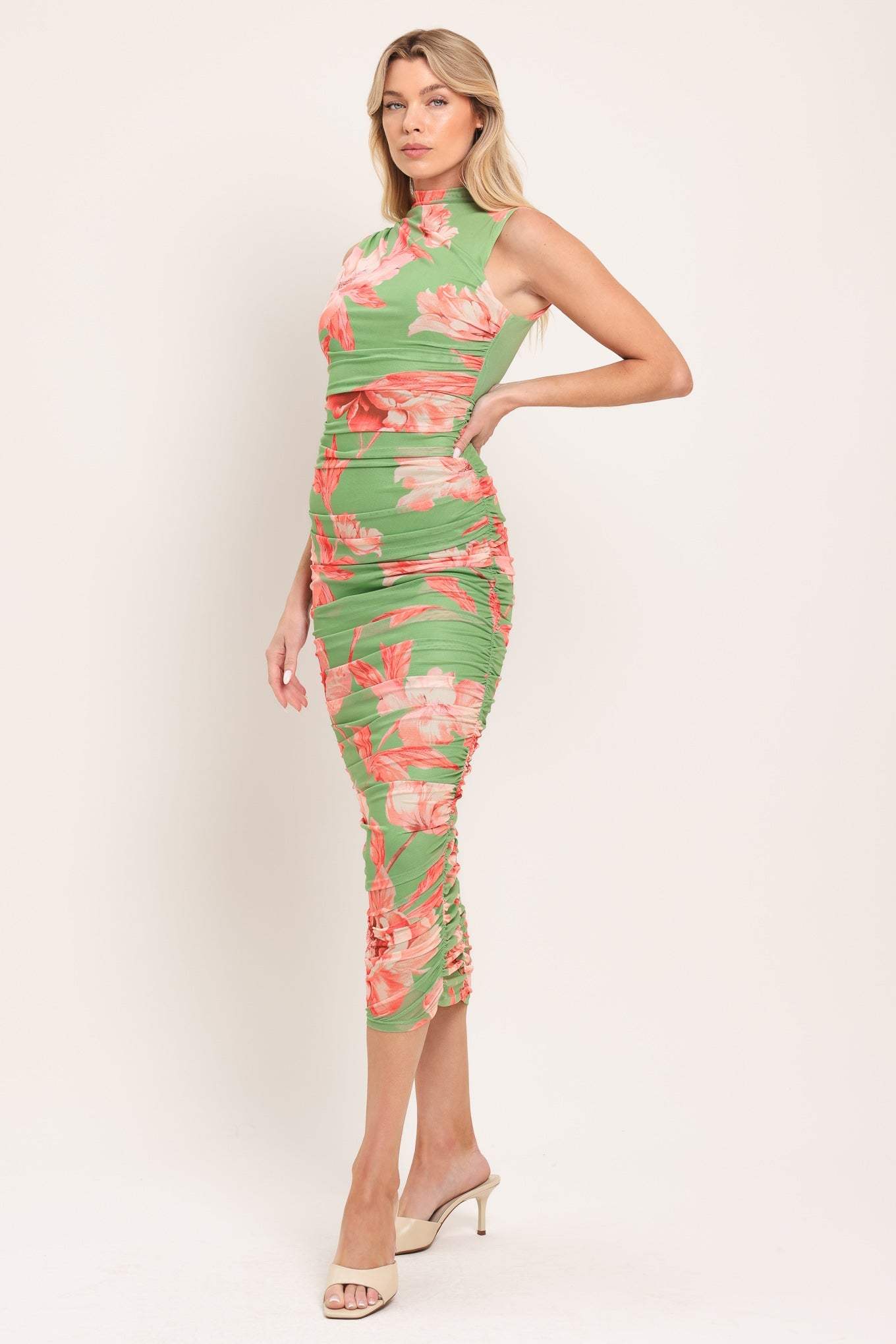 PARADISE GLOW POWER MESH MIDI DRESS - Flying Tomato - Flyclothing LLC