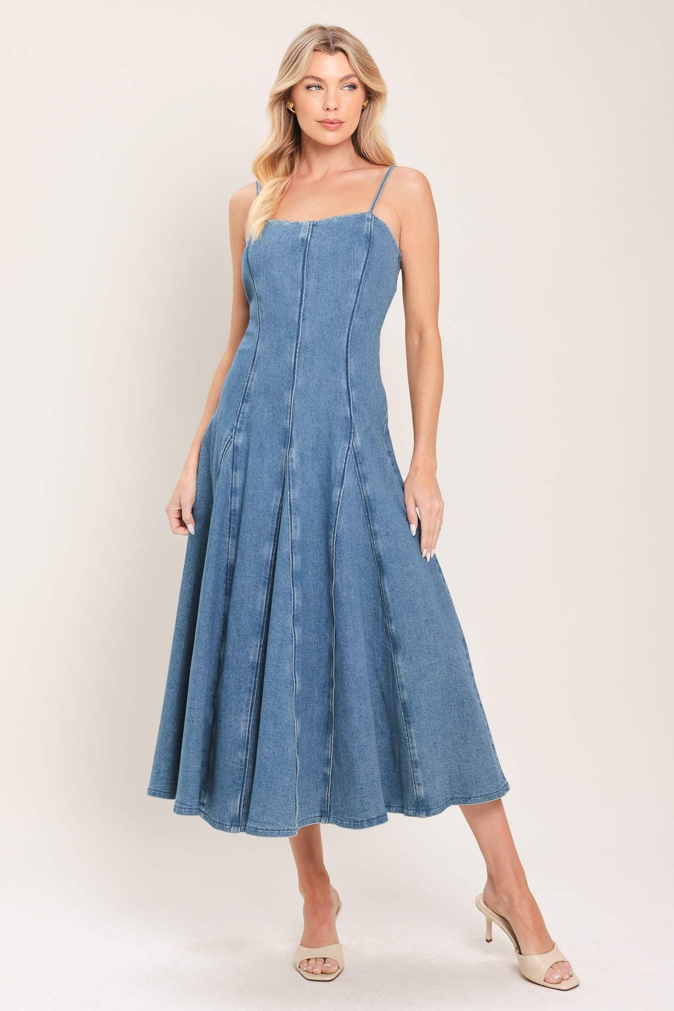 INDIGO WHISPER DENIM MIDI DRESS - Flying Tomato - Flyclothing LLC